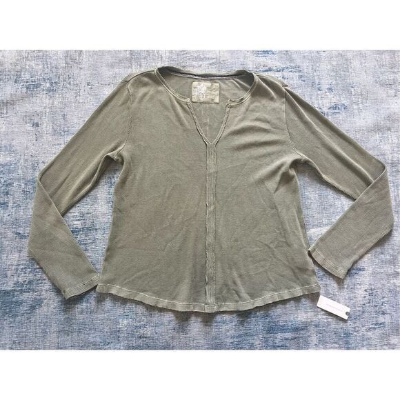 NWT! Pilcro Anthropologie Distressed Moss Green Waffle Knit Thermal XL - Picture 1 of 8